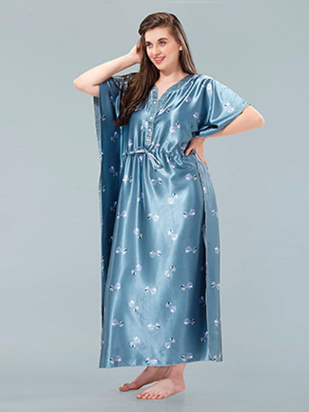 Be You Blue Printed Maxi Kaftan Nightdress