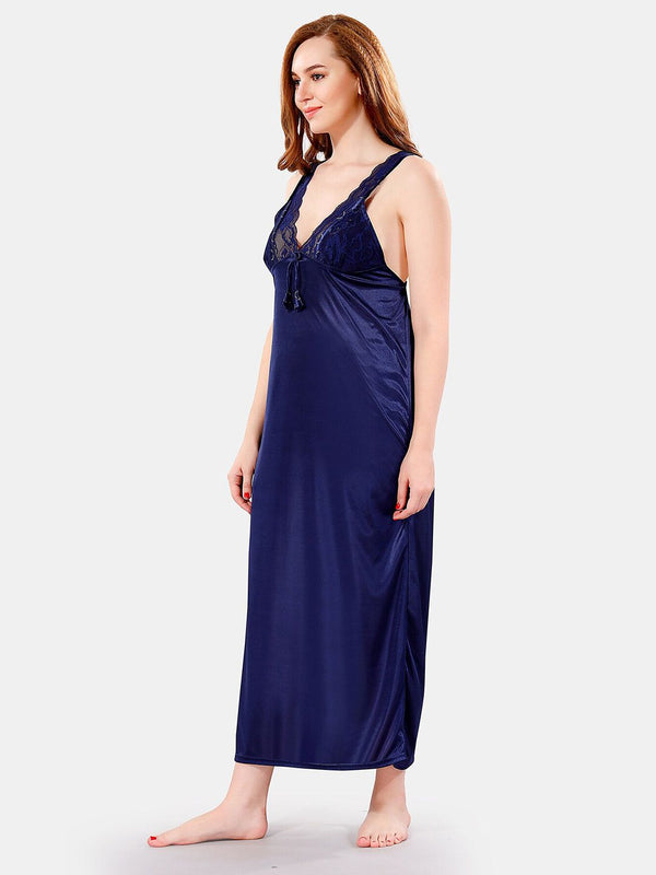 Be You V Neck Lace Satin Maxi Nightdress With Robe