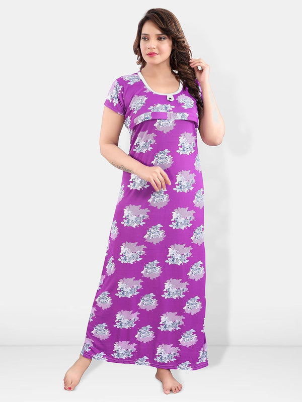 Be You Floral Printed Satin Maternity Maxi Sweat Nightdress
