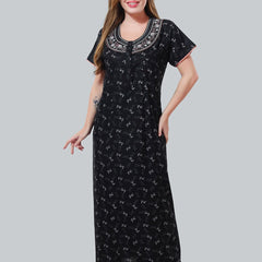 Be You Black Embroidered Maxi Nightdress