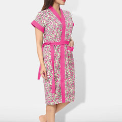 Be You Women Printed Cotton Anti-bacterial Super Soft Bath Robe With Belt