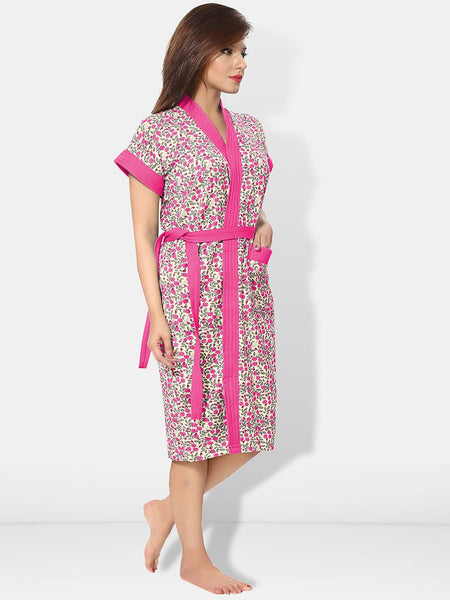 Be You Women Printed Cotton Anti-bacterial Super Soft Bath Robe With Belt