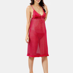 Be You Shoulder Strap Net Maxi Nightdress With Satin Robe
