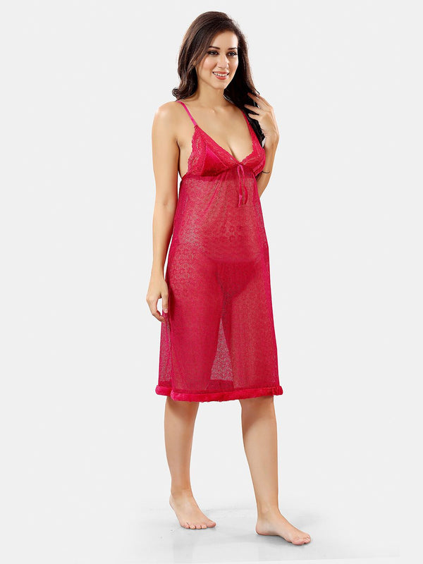 Be You Shoulder Strap Net Maxi Nightdress With Satin Robe