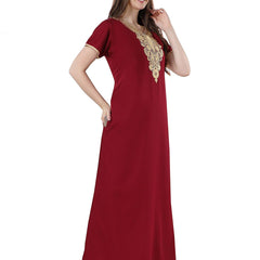 Be You Maroon Embroidered Maxi Nightdress