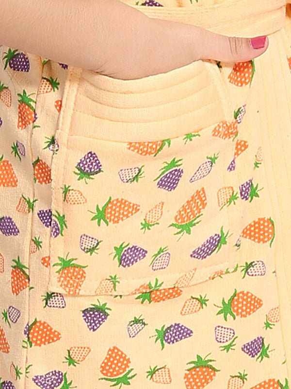 Be You Strawberry Print Cream Conversational Cotton Drawstring Knee Length Bath Robe