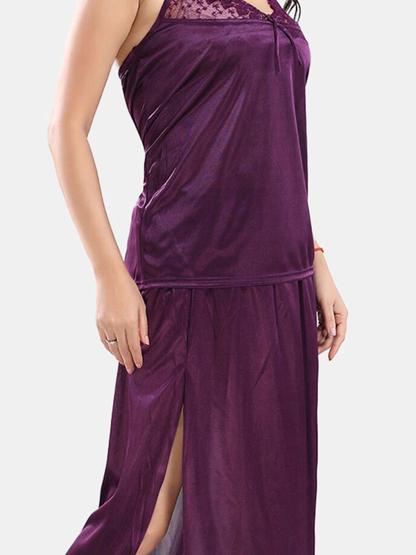 Be You V-Neck Satin Lace Night Suit With Robe