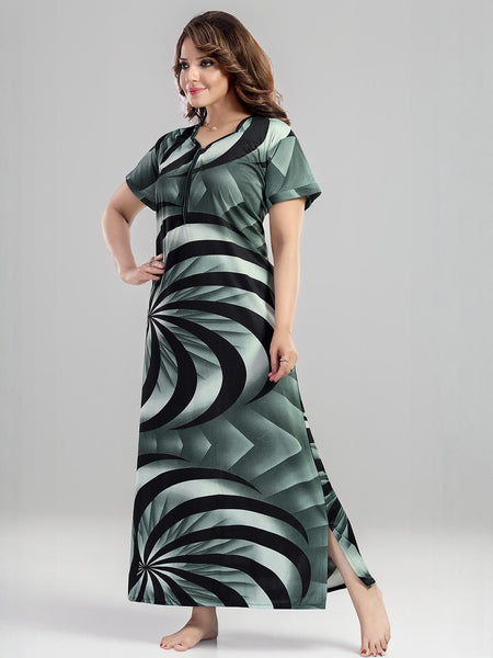 Be You Sarina Satin Spiral Printed Maxi Nightdress