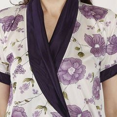 Be You Women Satin Floral Printed Maxi Wrap Nightdress