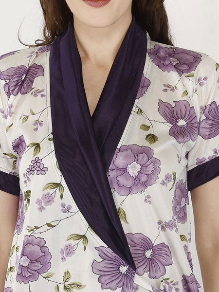 Be You Women Satin Floral Printed Maxi Wrap Nightdress