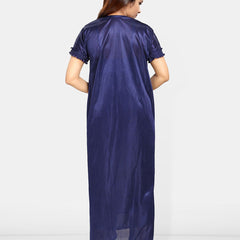 Be You Women Satin Shoulder Straps Maxi Wrap Nightdress with Robe