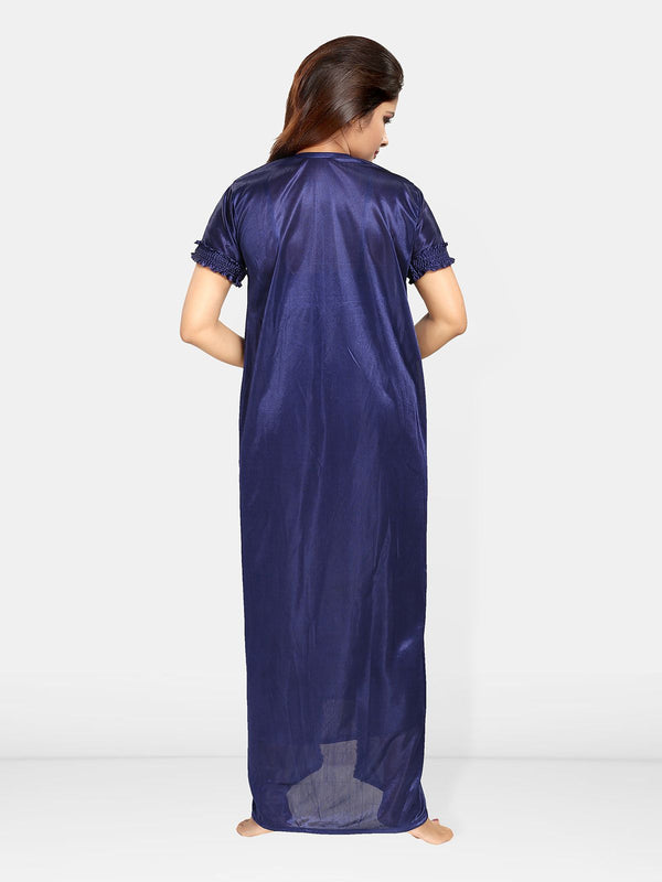 Be You Women Satin Shoulder Straps Maxi Wrap Nightdress with Robe