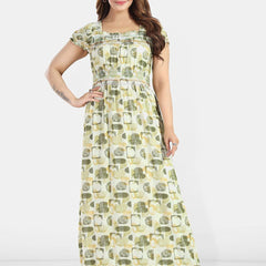 Be You Women Printed Square Neck Satin Maxi Nightdress