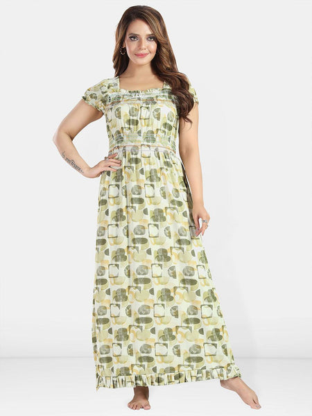 Be You Women Printed Square Neck Satin Maxi Nightdress