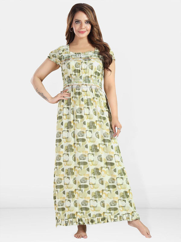 Be You Women Printed Square Neck Satin Maxi Nightdress