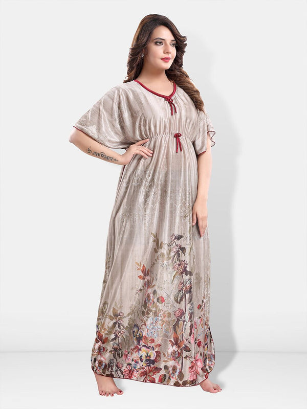 Be You Floral Printed Satin Kaftan Nightdress