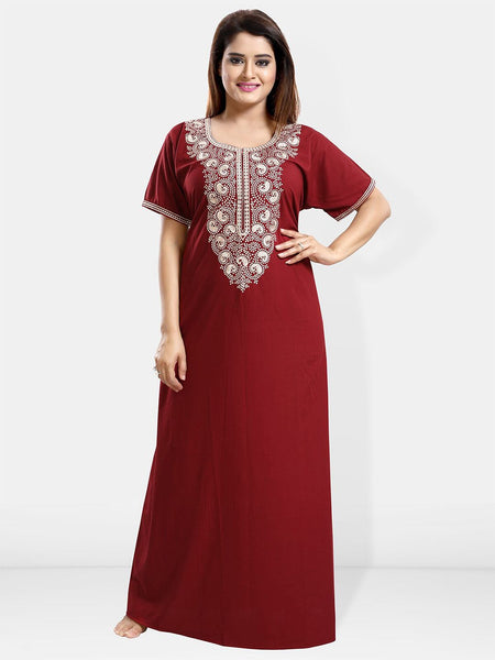 Be You Embroidered Yoke Design Maxi Nightdress
