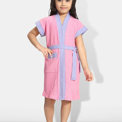 Be You Two-Tone Pink Solid Cotton Drawstring Knee Length Bath Robe