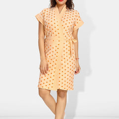 Be You Women Polka Dots Printed Terry Cotton Bath Robe