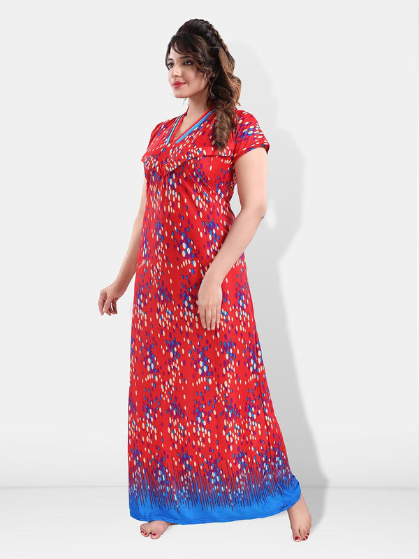 Be You Polka Dots Printed Satin Maxi Feeding & Maternity Nightdress