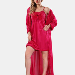 Be You Square Neck Lace Up Details Satin Maxi Nightdress With Robe