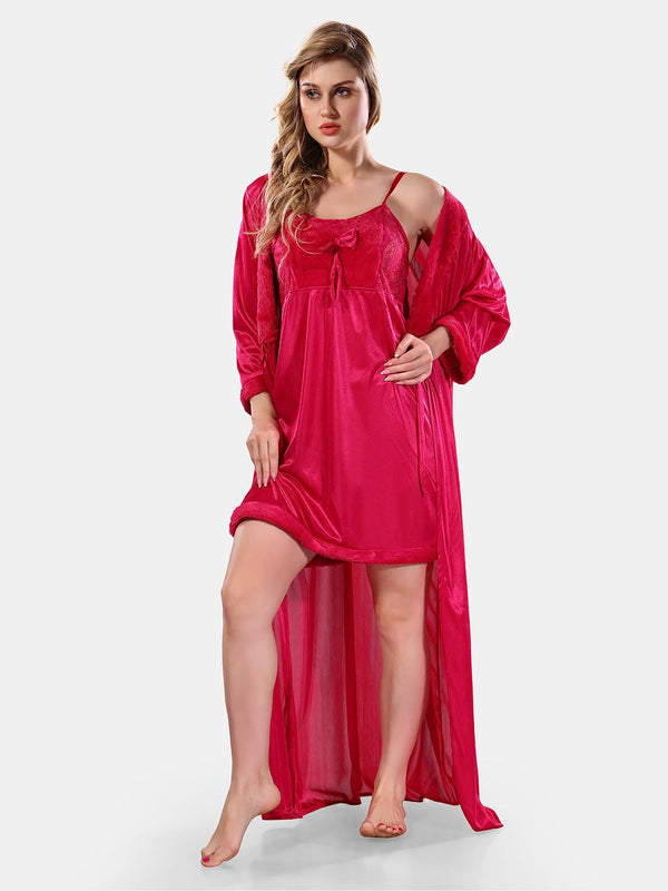 Be You Square Neck Lace Up Details Satin Maxi Nightdress With Robe