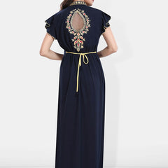 Be You Floral Embroidered Mandarin Collar Maxi Nightdress