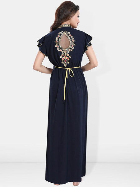 Be You Floral Embroidered Mandarin Collar Maxi Nightdress