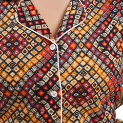 Be You Lapel Collar Geometric Printed Printed Night suit