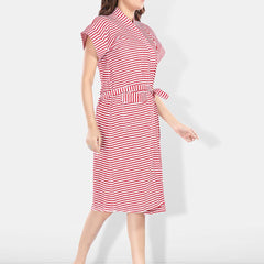Be You Red Striped Cotton Drawstring Knee Length Bath Robe-2XL