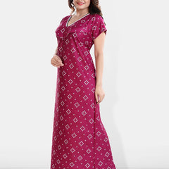 Be You Geometric Printed V-Neck Satin Maternity Maxi Nightdress