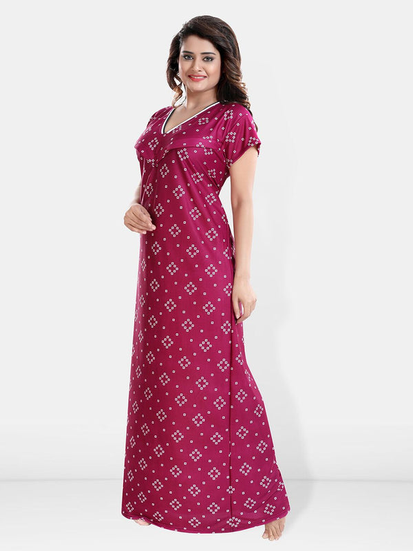 Be You Geometric Printed V-Neck Satin Maternity Maxi Nightdress