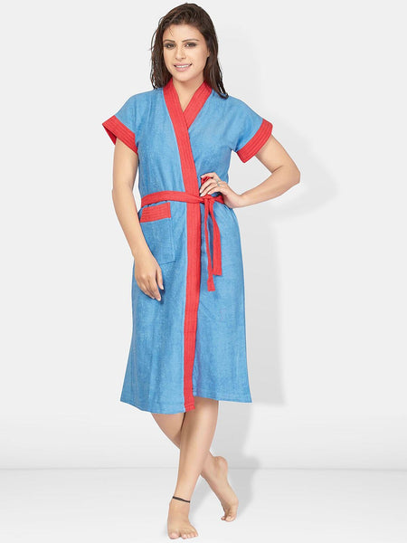 Be You Pink Solid Cotton Drawstring Knee Length Bath Robe
