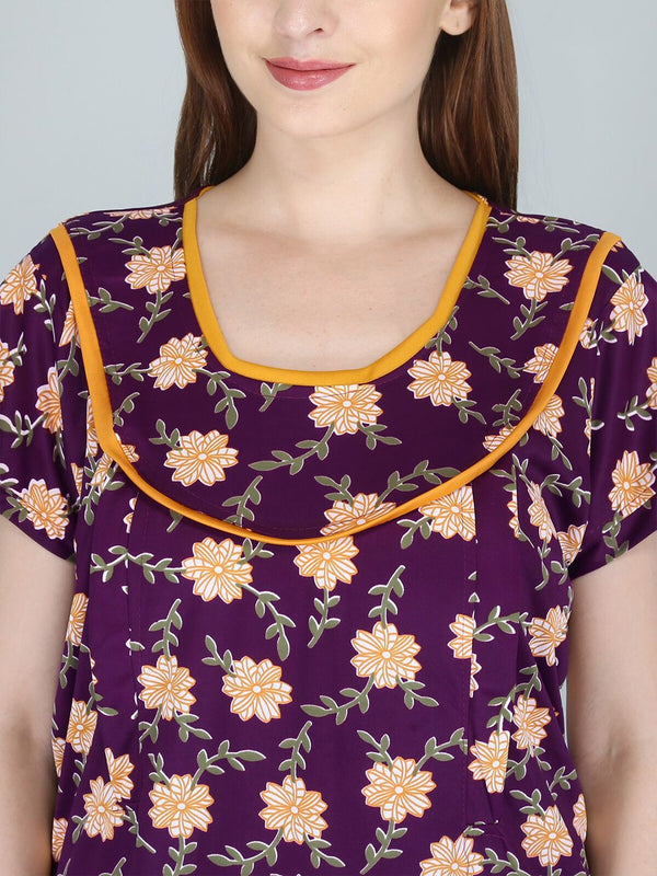 Be You Women Printed Maternity Maxi Nightdress