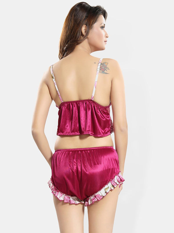 Be You Floral Printed 5 Pieces Satin Nightdress