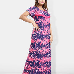 Be You Abstract Printed Satin Maternity Maxi Sweat Nightdress