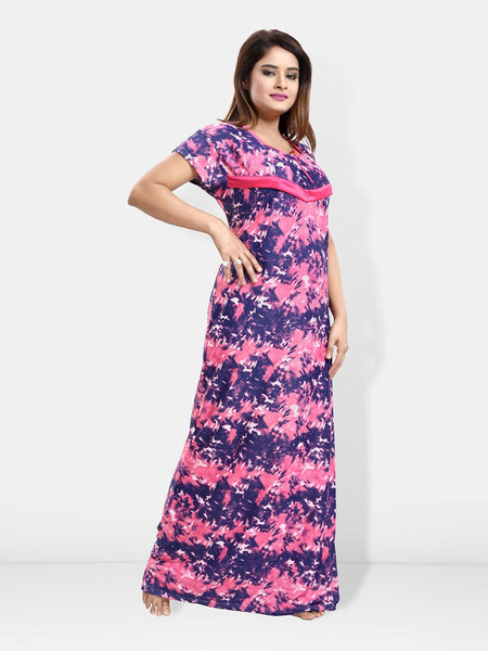 Be You Abstract Printed Satin Maternity Maxi Sweat Nightdress