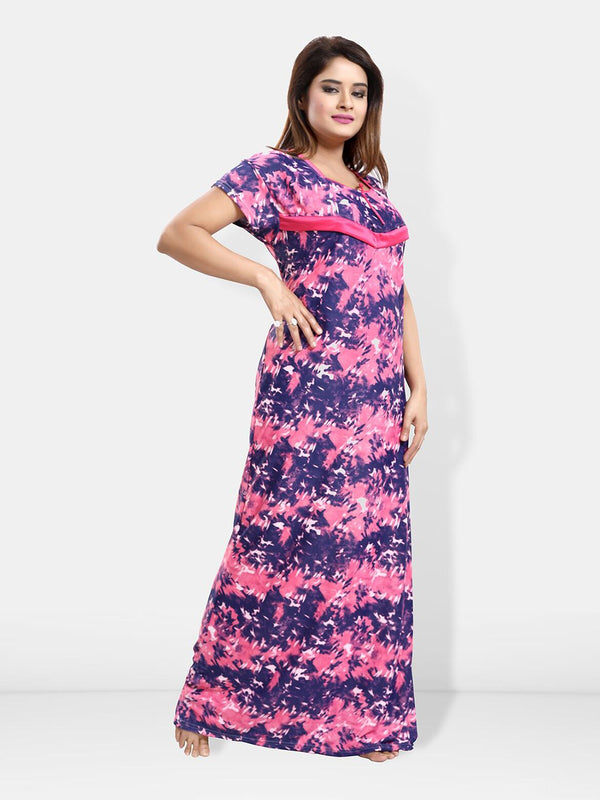 Be You Abstract Printed Satin Maternity Maxi Sweat Nightdress