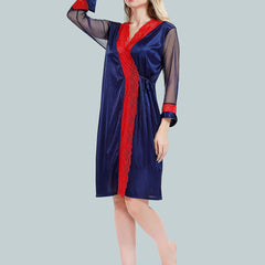 Be You Solid Lace Details Satin Nighty with Robe