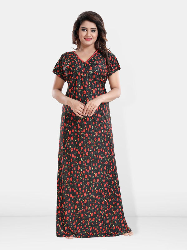 Be You Printed Satin V-Neck Maternity Maxi Nightdress
