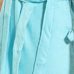 Be You Blue Solid Cotton Drawstring Knee Length Bath Robe