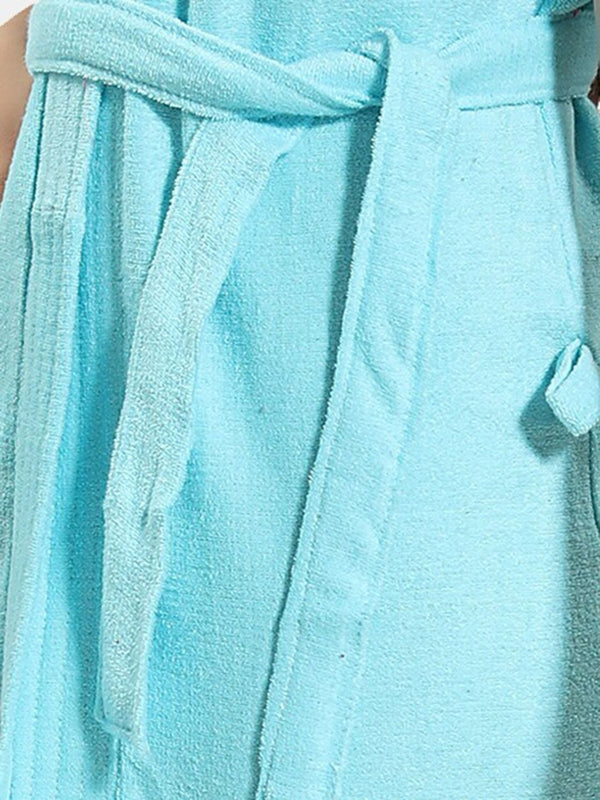 Be You Blue Solid Cotton Drawstring Knee Length Bath Robe