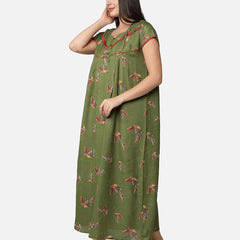 Be You Olive Green Floral  Alpine Feeding / Maternity Gown For Women