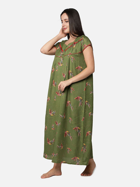 Be You Olive Green Floral  Alpine Feeding / Maternity Gown For Women