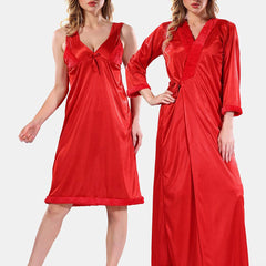 Be You V Neck Lace Up Details Satin Nightdress With Robe