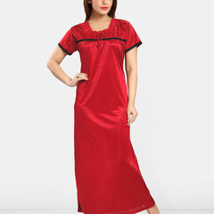 Be You Self Design Square Neck Satin Maxi Nightdress