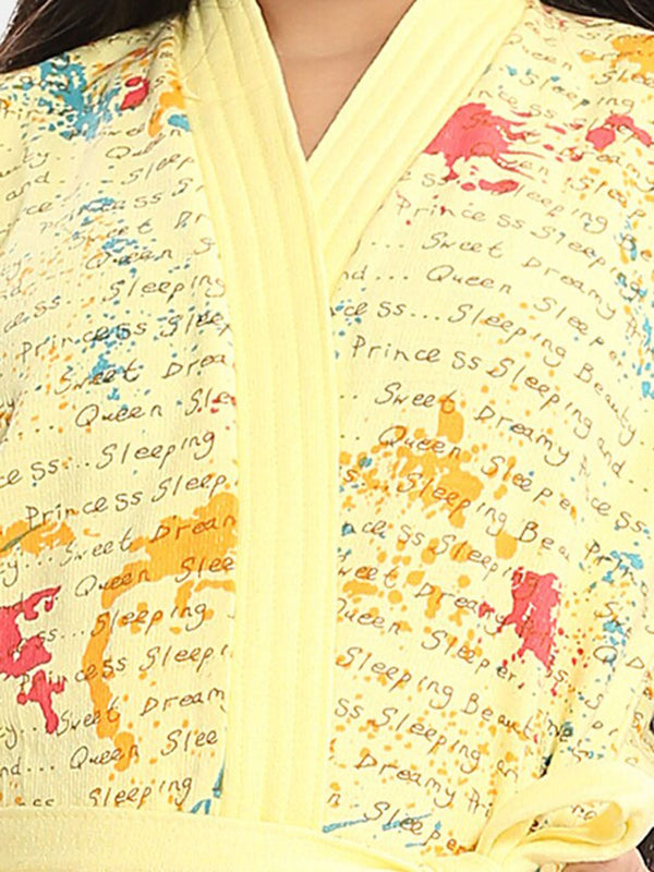 Be You Letter Print Yellow Typography Cotton Drawstring Knee Length Bath Robe