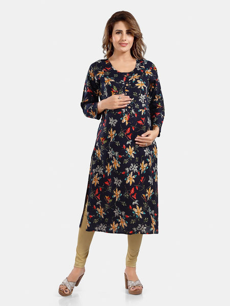 Be You Floral Printed Maternity Straight Kurta