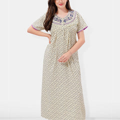 Be You Floral Printed Embroidered Maxi Nightdress