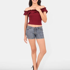 Be You Off-Shoulder Ruffles Cotton Bardot Crop Top